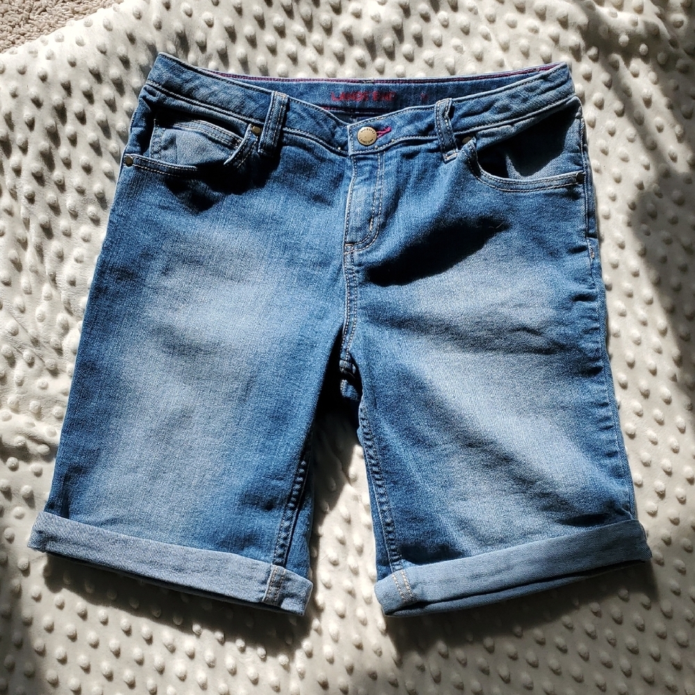 Lands End Denim Blue Jean Bermuda Shorts Sz 16 Girls